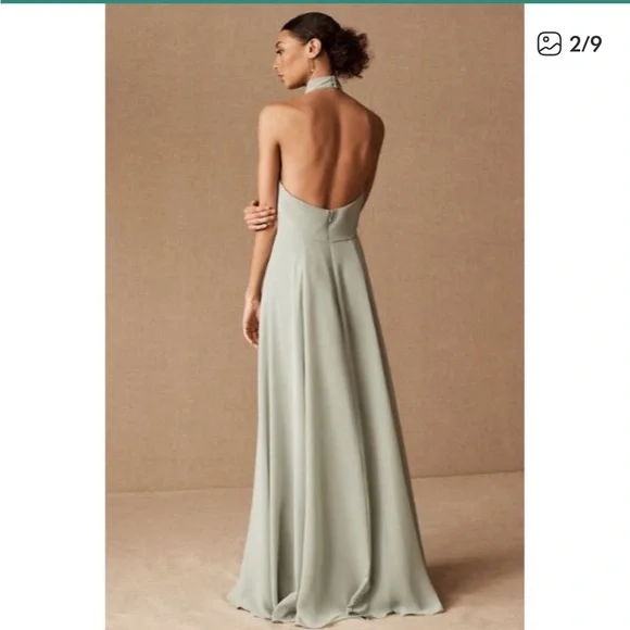 NWT Jenny Yoo Elliya Morning Slate Gray Halter high slit Bridesmaid Dress Sz 18 - Picture 4 of 13